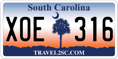 SC license plate XOE316
