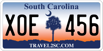 SC license plate XOE456