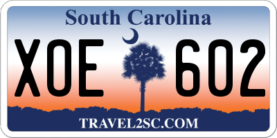 SC license plate XOE602