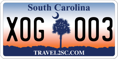SC license plate XOG003