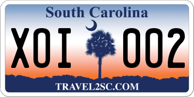 SC license plate XOI002
