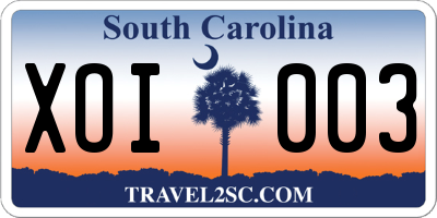 SC license plate XOI003