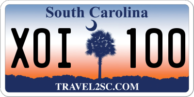SC license plate XOI100
