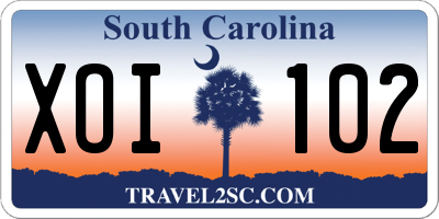 SC license plate XOI102