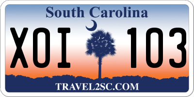 SC license plate XOI103