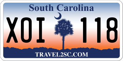 SC license plate XOI118