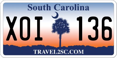 SC license plate XOI136