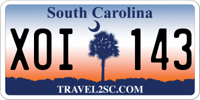 SC license plate XOI143