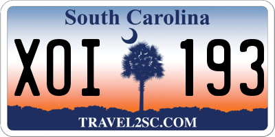 SC license plate XOI193