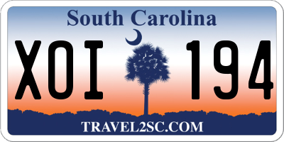 SC license plate XOI194
