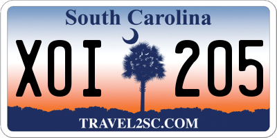 SC license plate XOI205