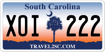 SC license plate XOI222