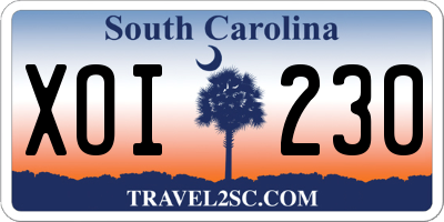 SC license plate XOI230