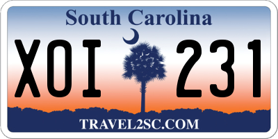 SC license plate XOI231