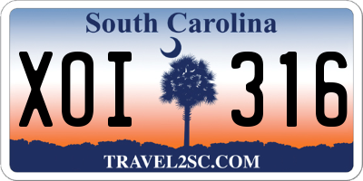 SC license plate XOI316