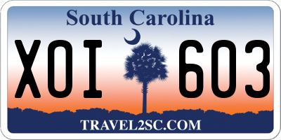 SC license plate XOI603