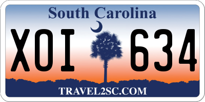 SC license plate XOI634
