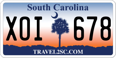 SC license plate XOI678