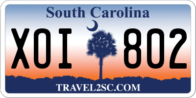 SC license plate XOI802