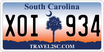 SC license plate XOI934