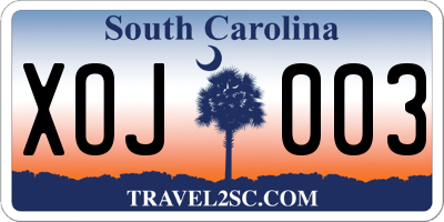 SC license plate XOJ003