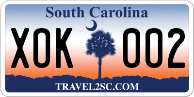 SC license plate XOK002