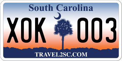 SC license plate XOK003