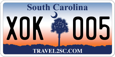 SC license plate XOK005