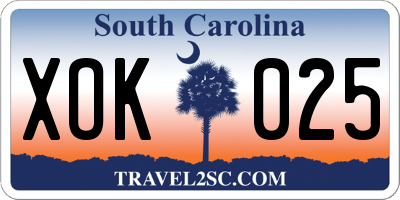 SC license plate XOK025