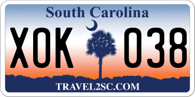 SC license plate XOK038