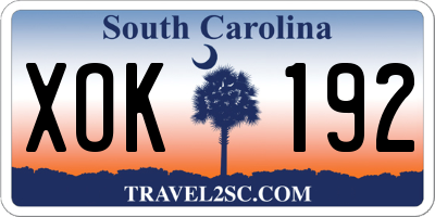 SC license plate XOK192