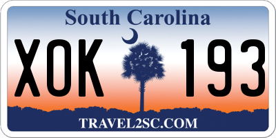 SC license plate XOK193