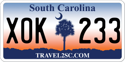 SC license plate XOK233