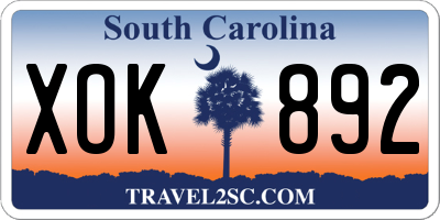 SC license plate XOK892