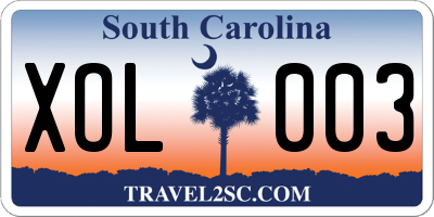 SC license plate XOL003