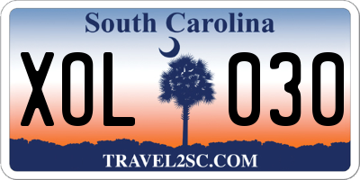 SC license plate XOL030