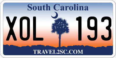 SC license plate XOL193