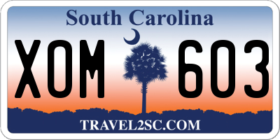 SC license plate XOM603