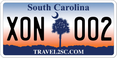SC license plate XON002