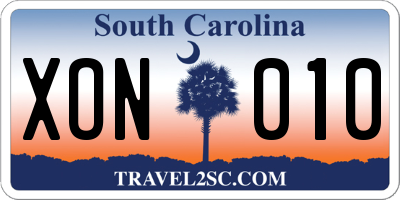 SC license plate XON010