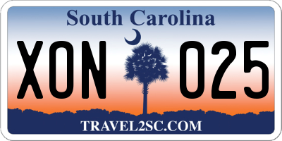 SC license plate XON025