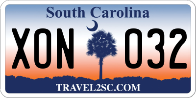 SC license plate XON032