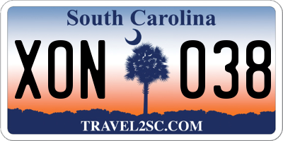 SC license plate XON038