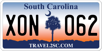 SC license plate XON062