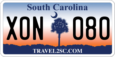 SC license plate XON080
