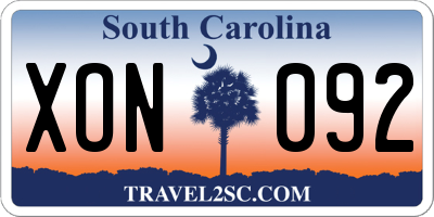 SC license plate XON092