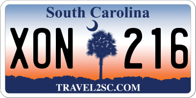 SC license plate XON216