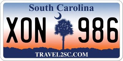 SC license plate XON986