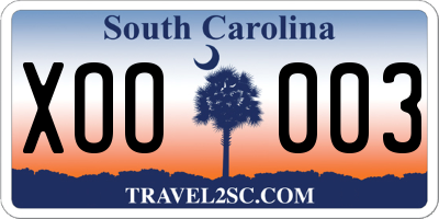 SC license plate XOO003