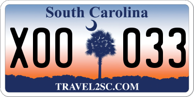 SC license plate XOO033